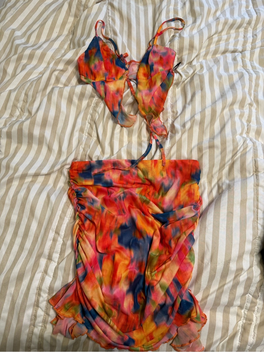 Colorful Tie-Dye Two-Piece Skirt & Crop Top Set